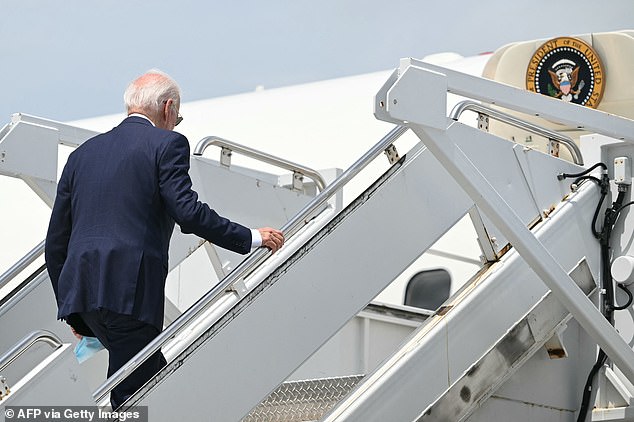 Biden was last seen looking frail as he boarded Air Force One on July 23.