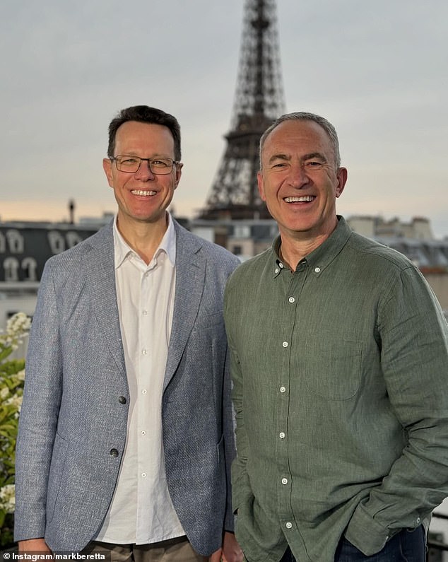 Perkins is currently the chief executive of the Australian Sports Commission (pictured left, with TV personality Mark Beretta in Paris this week).