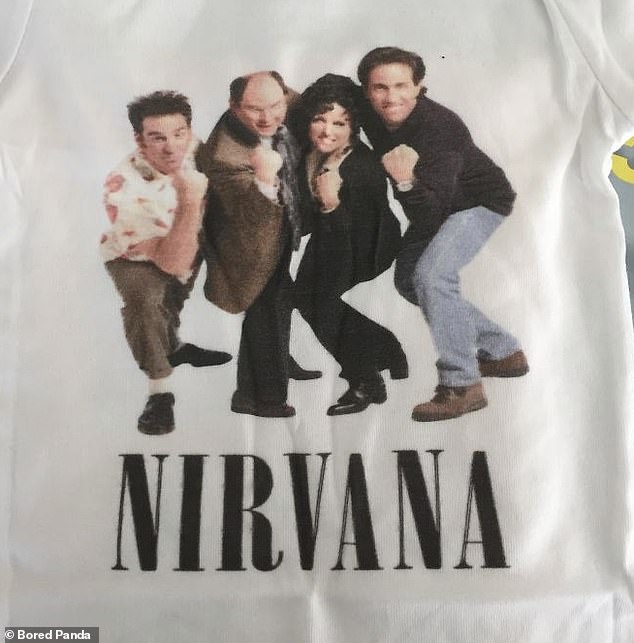 A woman saw the cast of American TV show Cheers printed on an unofficial T-shirt with the Nirvana logo underneath and simply had to buy it.