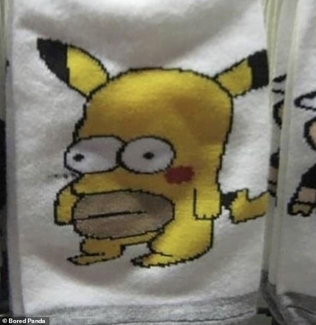 Meanwhile, these funny socks, spotted in China, appear to be a strange mix of Homer Simpson and the Pokémon Pikachu.