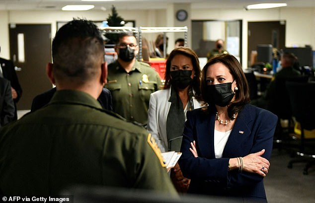 U.S. Vice President Kamala Harris (right) tours the U.S. Customs and Border Protection Central Processing Center in El Paso,