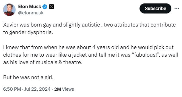 Musk said she knew from a young age that she was gay, and that she 