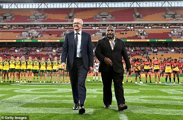 Anthony Albanese with James Marape, the Prime Ministers of Australia and Papua New Guinea respectively. A deal has been struck to invest $600 million in a rugby venture in Papua New Guinea