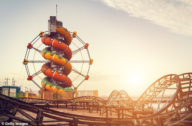 The exciting fairground rides on the boardwalk, shown here, are where 