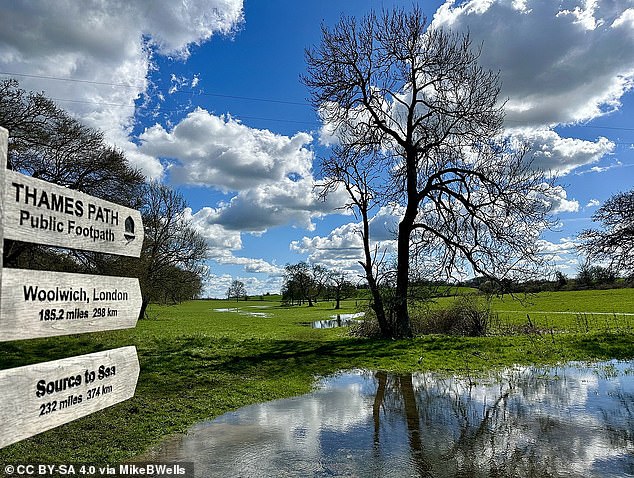 Ed began his journey in Gloucestershire, where the Thames rises. His starting point, known as Thames Head (above), has no fixed location, but instead arises from a group of moving springs. Image courtesy of the Creative Commons license