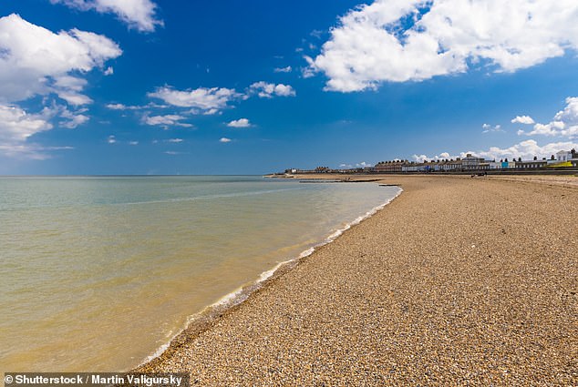 After 19 days, Ed arrived at the seafront at Sheerness in Kent (above), which lies near the mouth of the River Thames.