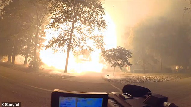 Footage from the fire shows a house exploding as the area is surrounded by flames.