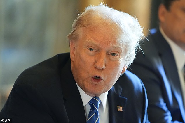 Republican presidential candidate former President Donald Trump speaks during a meeting with Israeli Prime Minister Benjamin Netanyahu