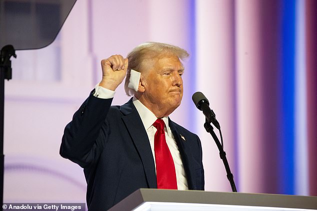 A large white bandage covered the former president's right ear throughout the Republican National Convention.