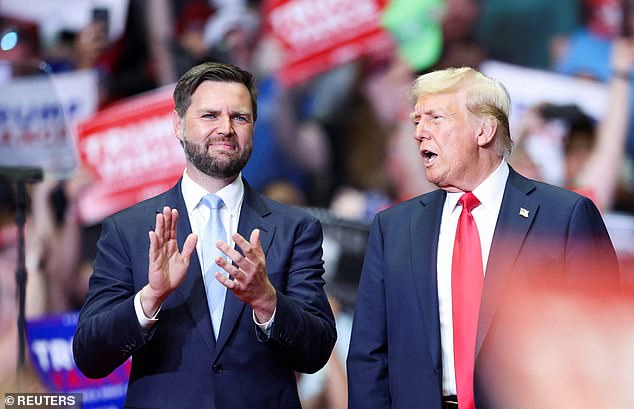 Trump with his running mate, Sen. JD Vance, at his rally in Grand Rapids, Michigan, on July 20.