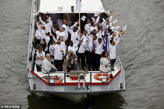 Refugee Olympic team athletes arrive at the Seine