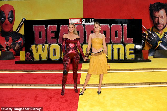 The 36-year-old actress sported a Deadpool-inspired look for the premiere, while Gigi, 29, rocked a Wolverine-inspired outfit.