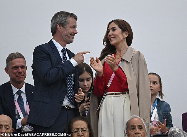 Princess Mary met her future husband, Crown Prince (now King) Frederik of Denmark, at the Sydney Olympics in 2000 (pictured together at the opening ceremony of the Paris Games).