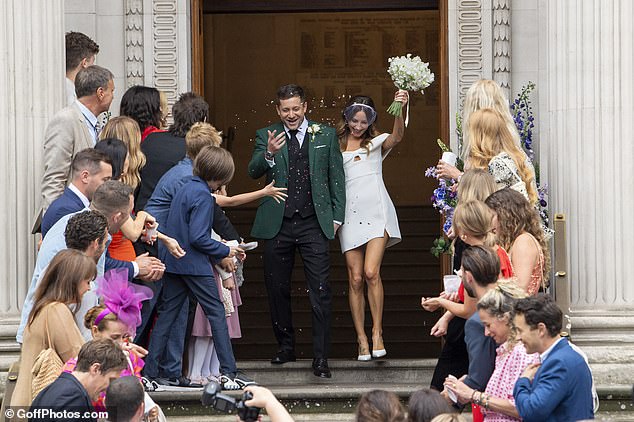 A crowd was present at the wedding in London as they threw confetti at the newlyweds.