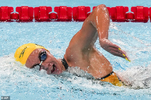 On Saturday, Australians tuned in to their televisions to watch the country's Olympians compete in the pool, including the heats of the men's 400m freestyle (pictured: Australia's Ariarne Titmus)