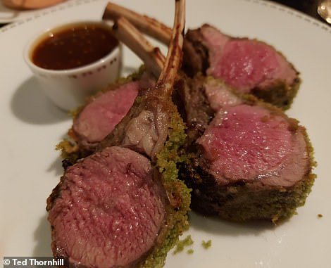 The 'herb-crusted rack of lamb with mashed potatoes' that Ted enjoyed at Dowling's