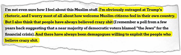 In a 2015 email, Nelson wrote to Vance saying that a friend of hers who wore a hijab no longer felt safe doing so. He responded by calling Trump a demagogue.