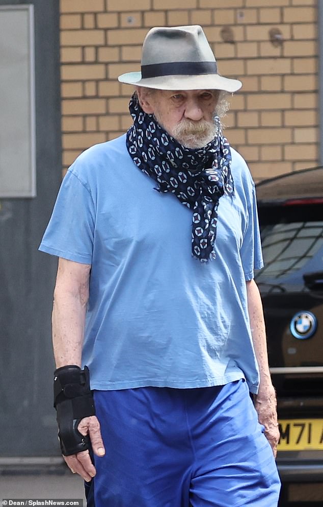 Sir Ian spent three nights in hospital and suffered wrist and neck injuries, which meant he was no longer able to complete the run of shows (pictured earlier this month)