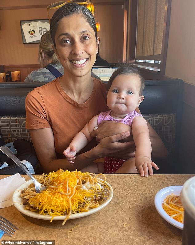 Vance's wife Usha is seen here with their daughter Mirabel in a post on her Instagram page.