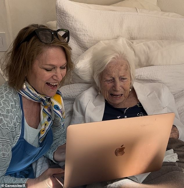 Sandy Garossino with her dying mother pictured on Facetime with her great-grandchildren in May