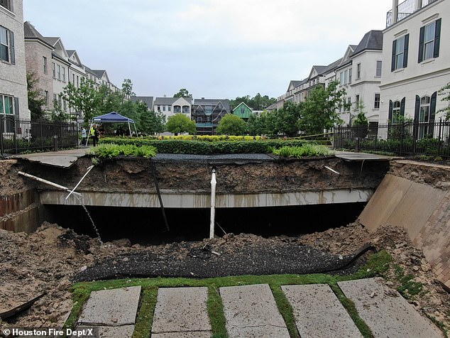 The Houston Fire Department said that after a large amount of rain in the area, a cistern had a catastrophic failure.