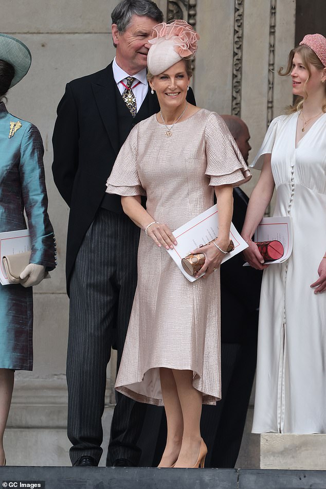 Sophie looked stunning at the National Thanksgiving Service in 2022 in a metallic Suzannah dress.