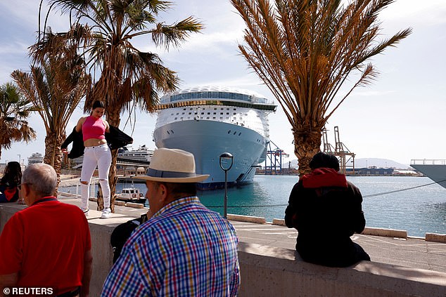 Royal Caribbean's 'Wonder of the Seas' cruise ship, the largest cruise ship in the world, docked in a port in Malaga, Spain