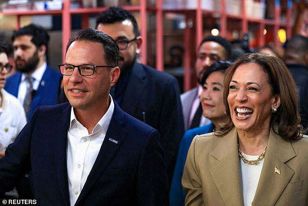 Gov. Shapiro with Harris in Philadelphia on July 13. He will campaign for her in Carlisle, Pa., on Saturday amid speculation about who he will choose as his running mate.