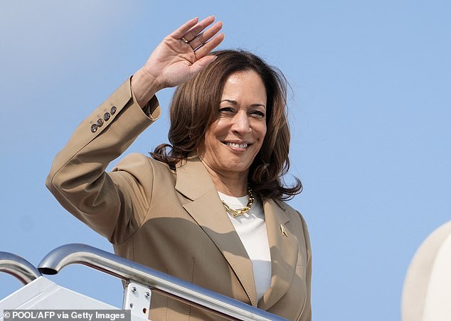 After announcing he was dropping out of the presidential race last week, Joe Biden has endorsed Vice President Kamala Harris to succeed him as the Democratic nominee. (Pictured: Harris boarding Air Force Two on July 27)