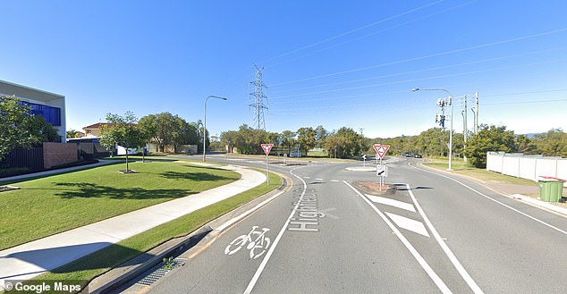 Witnesses saw the woman being forced into the van on Highfield Drive in Merrimac (pictured). The woman escaped and sought help at a McDonald's as two men fled the scene.