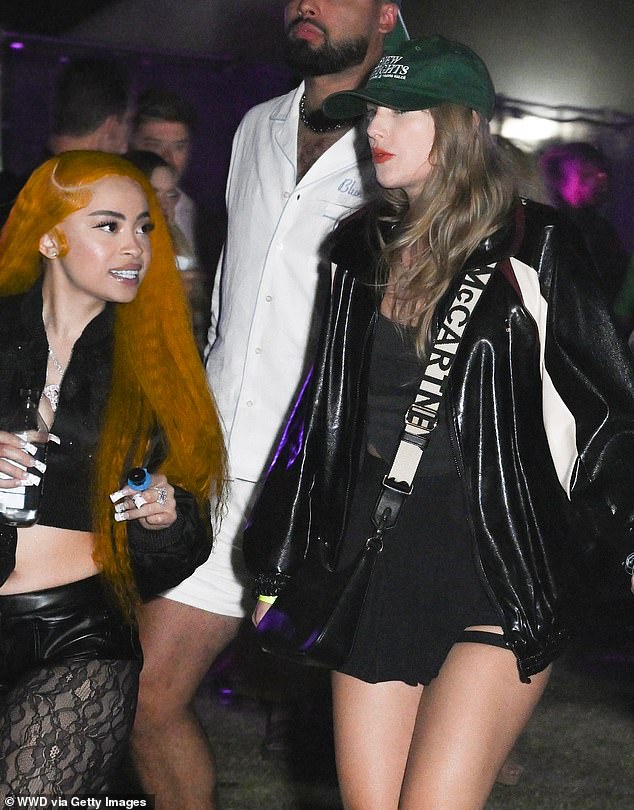 Most recently, Swift and her NFL star boyfriend Travis Kelce (not seen) went to support Spice at Coachella during her performance this weekend in April 1; seen in April 2024.