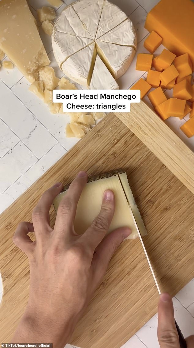 As the final cheese in the video was cut, the experts turned their attention to the popular Spanish cheese Manchego, known for its black rind.