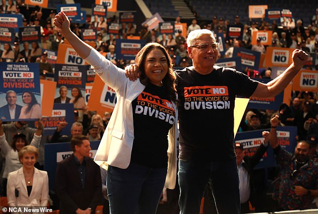 Senator Jactina Nampijinpa Price and Warren Mundine rally support during No campaign