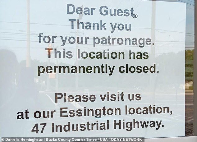 The Denny's closing was announced with a sign on the front door.