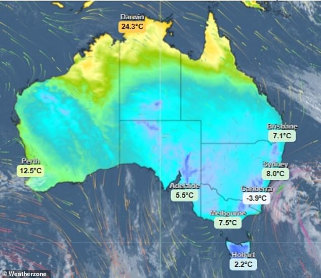 Temperatures dropped sharply across the country on Monday morning.