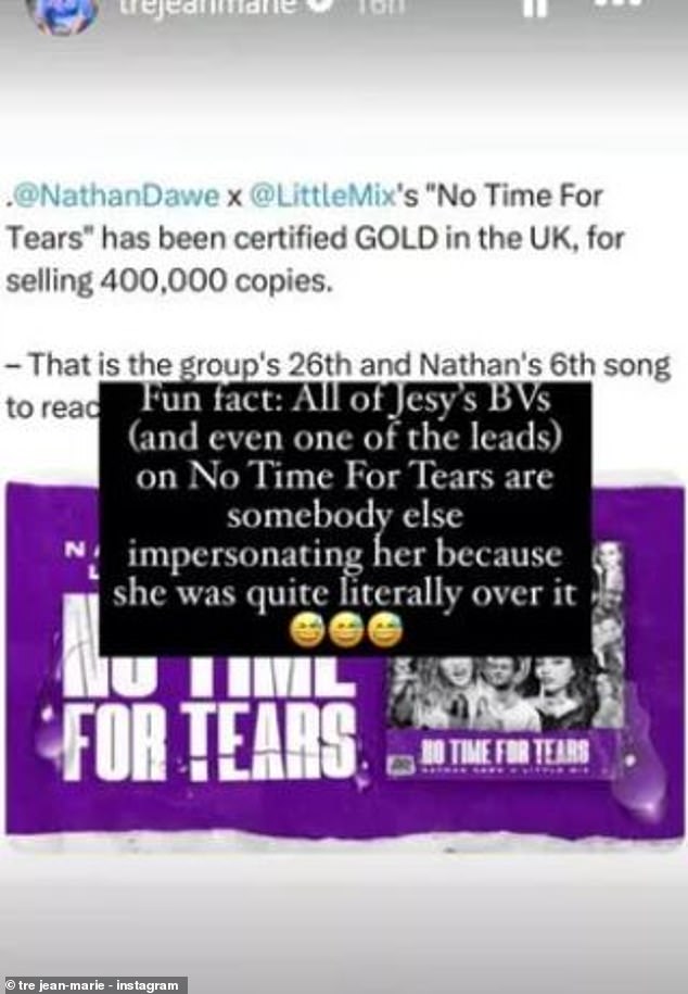 But Tre Jean-Marie, who produced the song with Nathan, has now dropped a bombshell claiming Jesy's backing vocals on the song were not sung by her.