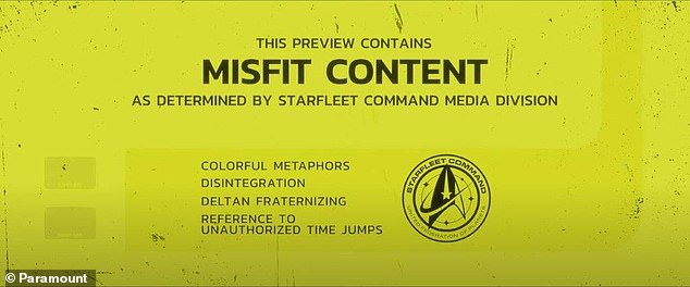 A title card informed the audience that the preview contains 'inappropriate content' as determined by Starfleet Command's Media Division.