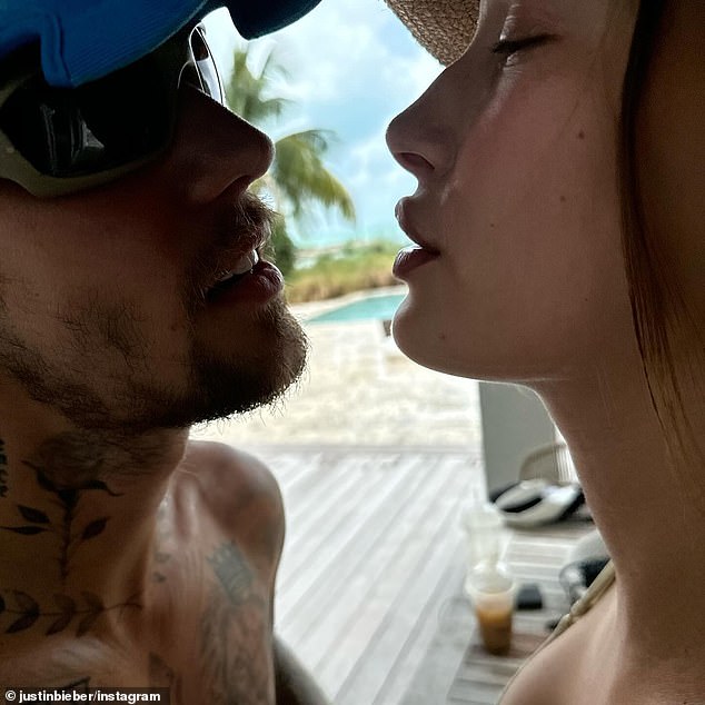 In another snapshot, we see the couple sharing a romantic moment just inches away from each other, as they enjoy a day at the pool.