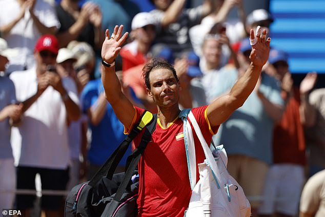 Rafael Nadal's hopes of a second singles gold medal have been dashed, but he remains in contention for a doubles win alongside Carlos Alcaraz