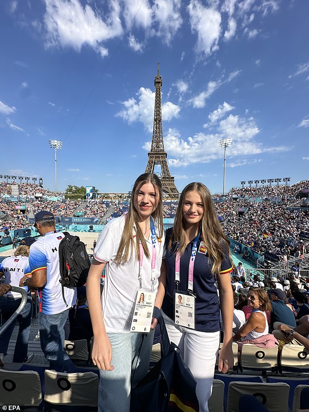 Princess Leonor (right) and Infanta Sofia (left) at the Paris Olympic Games