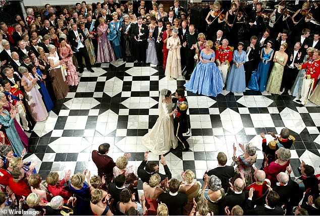 O'Rourke then joined kings and queens, presidents and prime ministers, and other members of Europe's royal and noble families at Fredensborg Palace for the post-wedding festivities (above).