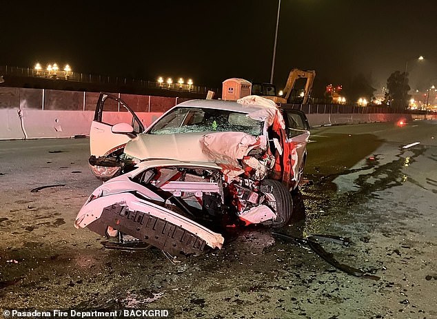 The scene after Pullos collided with another motorist in a head-on collision in April 2023