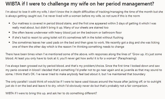 The anonymous man took to Reddit to express his concerns about his spouse's hygiene and admitted that he 