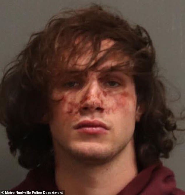 Bricen Rivers, 23, brutally beat his then-girlfriend Lauren Johansen while the couple was out in Nashville, Tennessee, in December 2023. He appears in a mugshot from the Metropolitan Nashville Police Department.