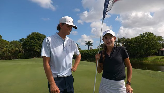 On Monday, a video was posted of her playing golf with YouTube personality Grant Horvat (left)