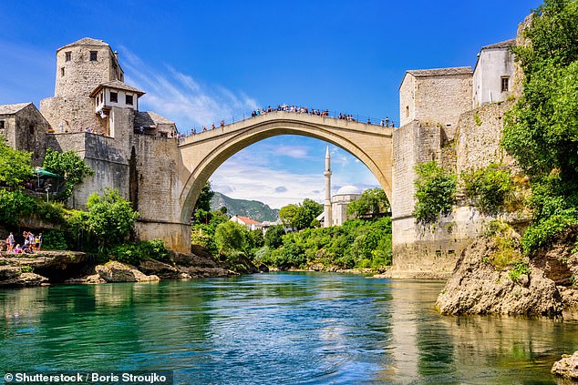 The bridge in Mostar, Bosnia, from which Australian Jordan Theobald jumped