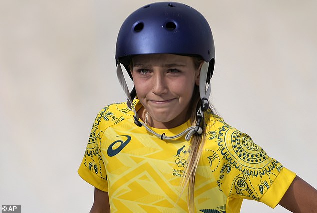 Other fans had concerns about athletes not wearing helmets or securing them properly, but the rules state that only competitors under 18, such as Australia's Chloe Covell (pictured), have to wear the protective gear.