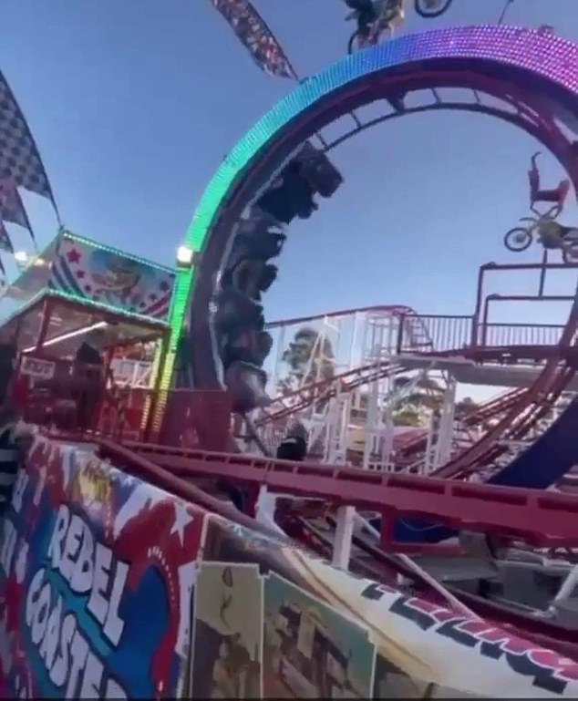 Horrific footage shows Shylah Rodden (pictured in black) moments before she was hit by the Rebel rollercoaster at the Melbourne Royal show