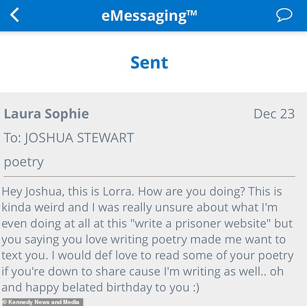 One profile in particular caught Laura's attention and she began exchanging messages with 21-year-old Joshua Stewart.