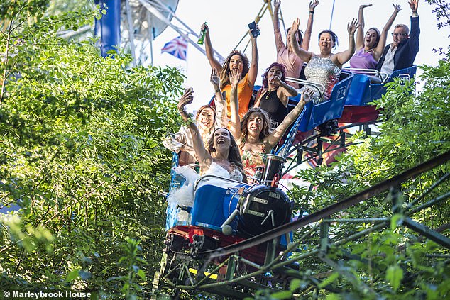 Pictured above is the venue's train-themed roller coaster.